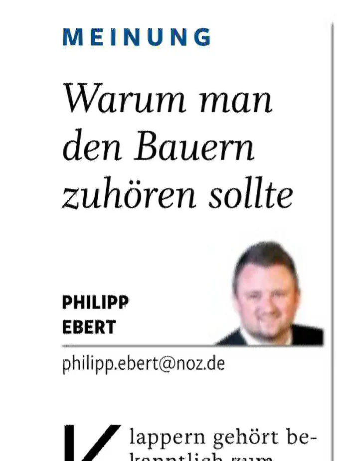 Leserbrief zu "Warum man den Bauern zuhören sollte" von Philipp Ebert, NOZ vom 12.01.2025, Seite 4