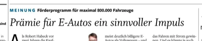 Leserbrief zu "Förderprogramm für maximal 800.000 FahrzeugePrämie für E-Autos ein sinnvoller Impuls" von Tobias Schmidt, NOZ vom 20.01.2026, Seite 1