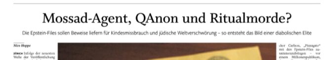 Leserbrief zu "Mossad-Agent, QAnon und Ritualmorde?" zum Fall Epstein von Nico Hoppe, NOZ vom 27.02.2026, Seite 3