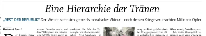 Ewert beklagt eine "Hierarchie der Tränen", und schreibt Russlands Krieg in die Vergangenheitsform, während 1000 Drohnen auf die Ukraine fallen. Selektive Moral ist keine Aufklärung.