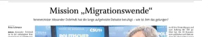 Rena Lehmann adelt Dobrindt als "Konsensmaschine", während auf derselben Seite Spaniens pragmatische Migrationspolitik steht. Ein Kontrast, den die NOZ nicht kommentiert.