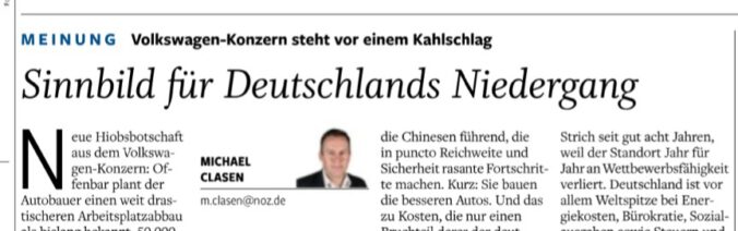 VW streicht bis zu 100.000 Jobs – die Zahlen bei Clasen (NOZ) stimmen. Seine Erklärung dafür lässt einen Akteur konsequent weg: VW selbst. Dieselskandal, Cariad-Debakel, Vorstandsboni in Verlustjahren – nichts davon kommt vor. Schon im März das gleiche Muster.