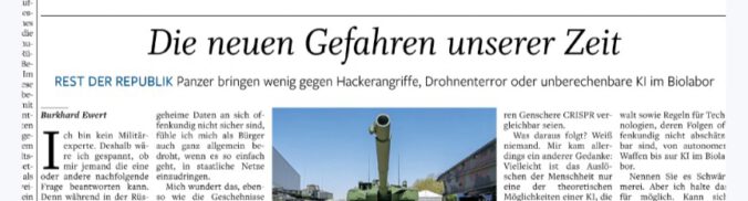 Die Kolumne des Chefredakteurs der NOZ fragt, wovor wir uns schützen müssen, und verschweigt neben der Klimakrise, dass die Bundesregierung den Drohnenanschlag von Leipzig Russland zuordnet.