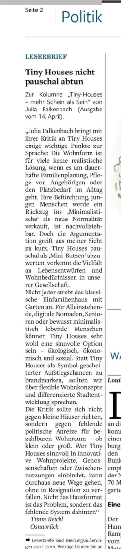 19.04.2025 Tiny Houses nicht pauschal abtun