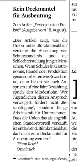 26.08.2025 Kein Deckmantel für Ausbeutung